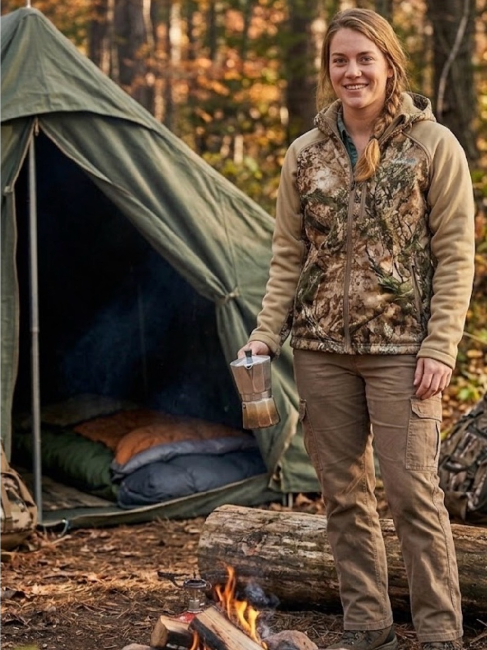 Cabela's Olive Green and Teal Fleece Jacket with Camo Trim